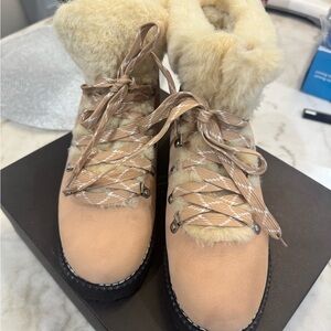 J. Crew Beige and Black Fur-Lined Winter Boots